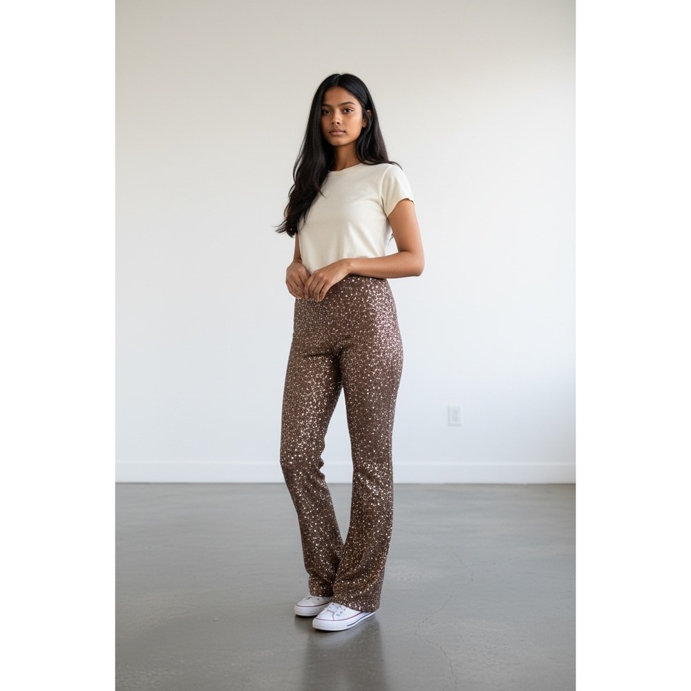 Nicole Miller Vintage Y2K Low Rise Sequin Mesh Flare Pants‎ Brown Size 8